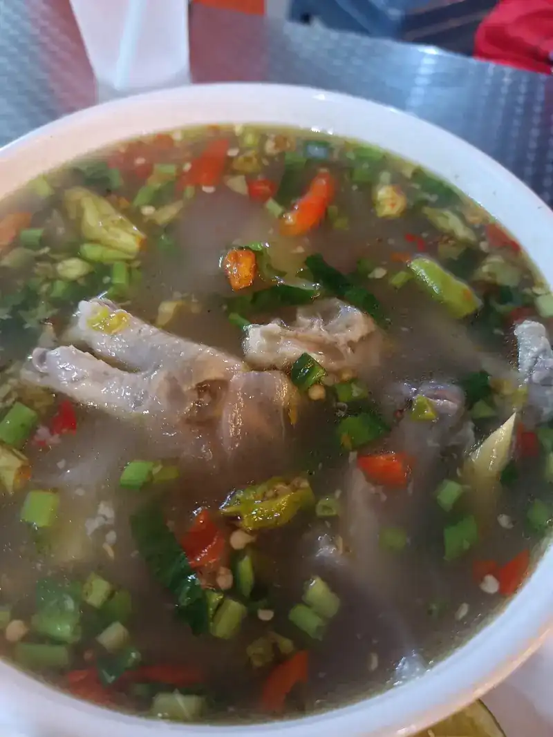 Spicy clear soup with chillies and spring onion