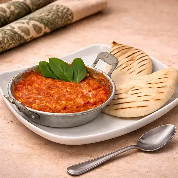 Tomato omelet with flatbread