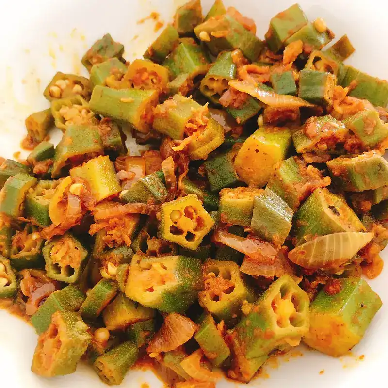 Okra cooked with onion and spices