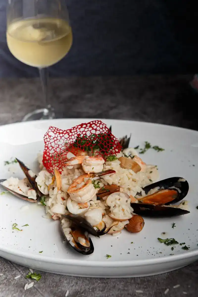 Seafood risotto with prawns, mussels and clams