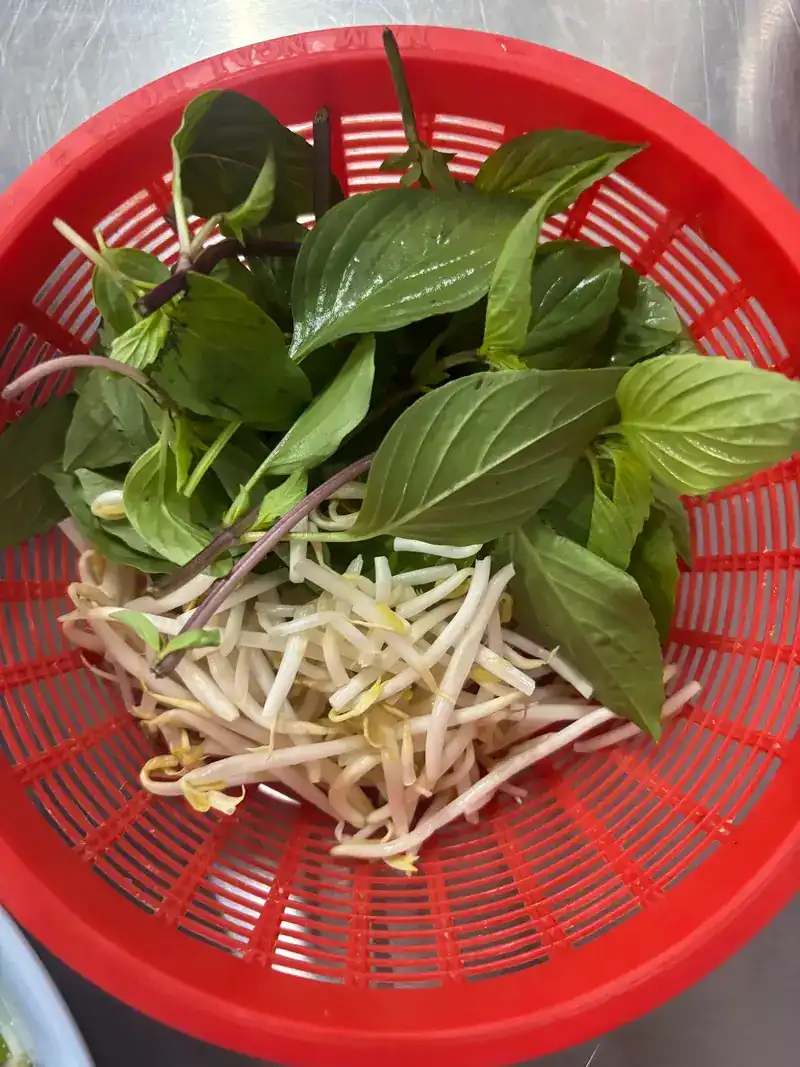 A basket of Thai basil and bean sprouts / ตะกร้าใบโหระพาและถั่วงอก