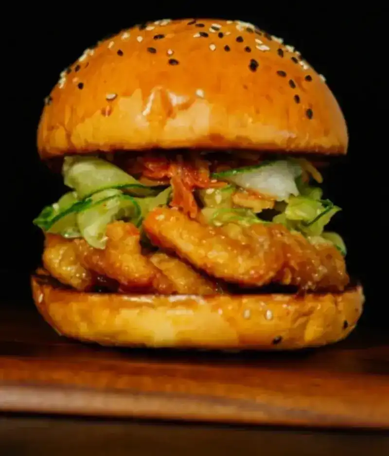 Mr. Chow, the Korean fried chicken burger with kimchi
