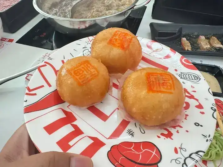 Fried lava buns stamped with a red seal