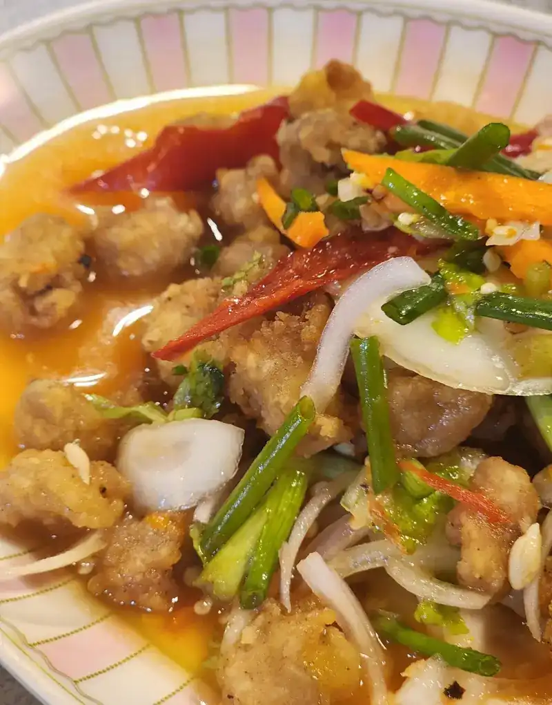 Crispy fried pieces tossed with chilli, onion and spring onion
