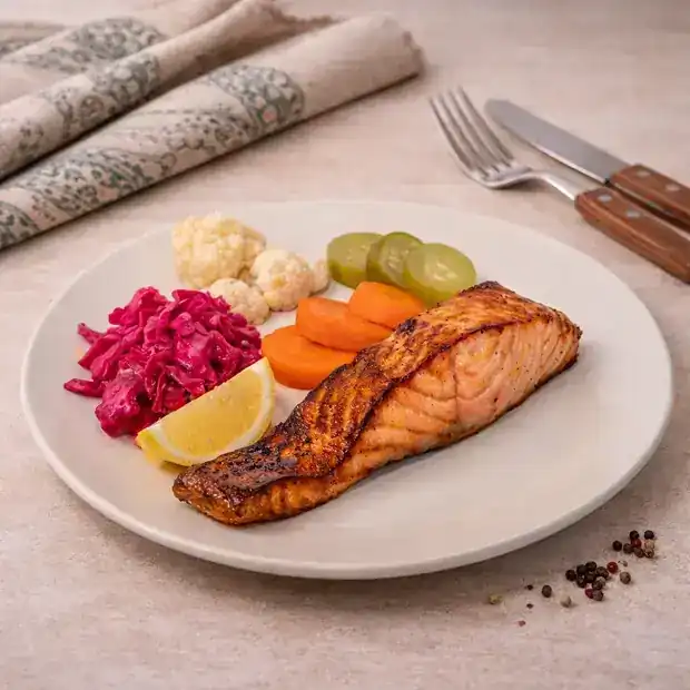 Grilled salmon with vegetables
