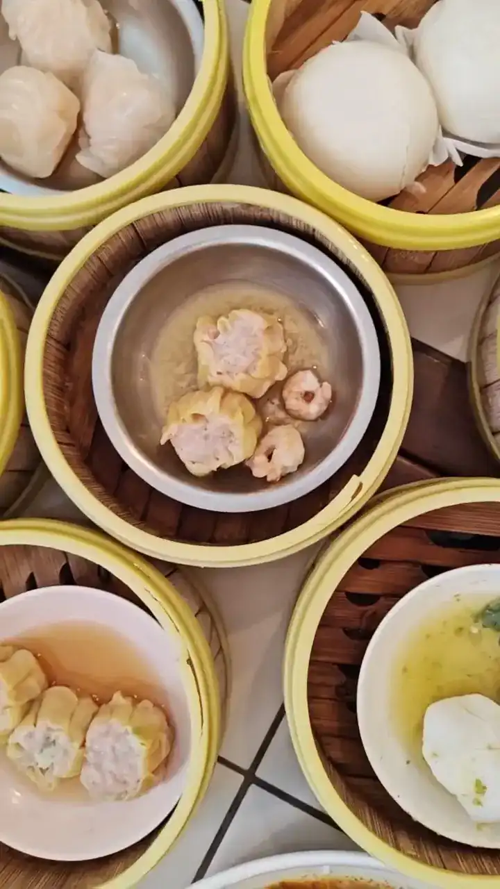 Steamers of dim sum seen from above