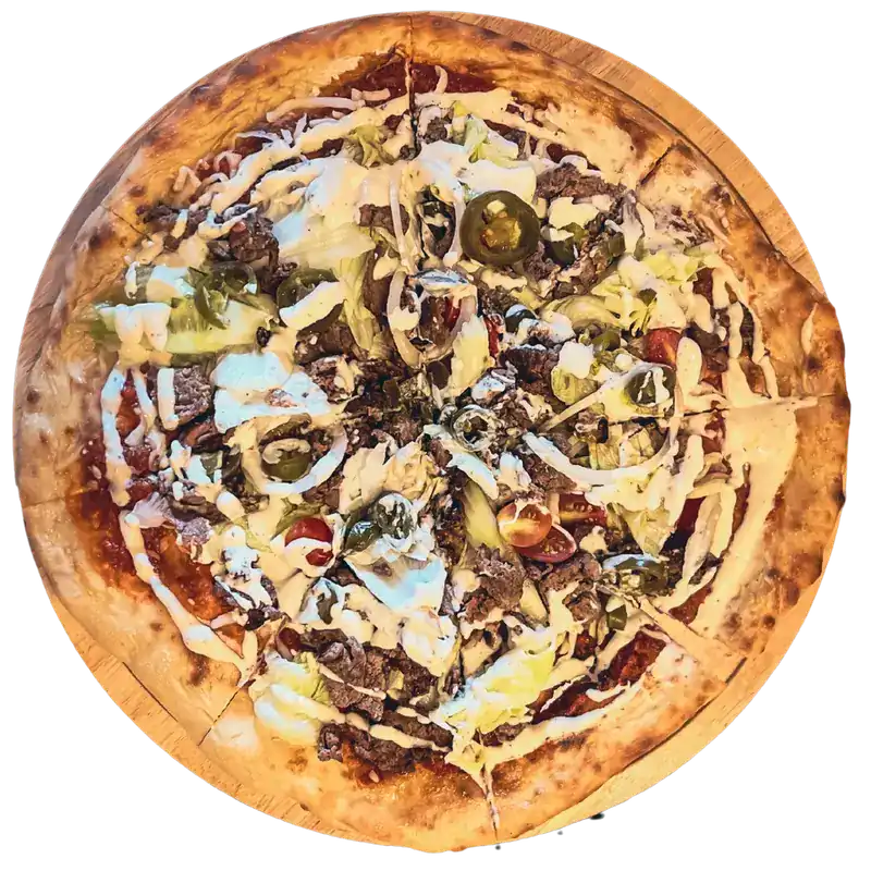 Swedish kebab pizza with lettuce and garlic sauce
