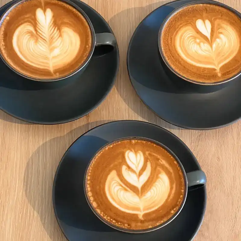 Three hot coffees with latte art