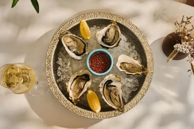 Oysters on ice with lemon