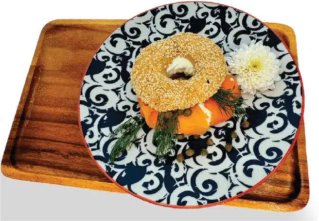 Salmon bagel with cream cheese, dill and capers