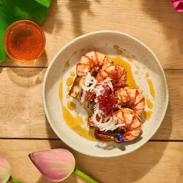 Tiger prawns glazed in tamarind and palm sugar sauce