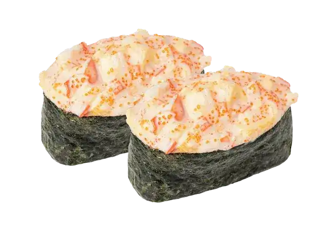 Two crab stick salad sushi with orange roe