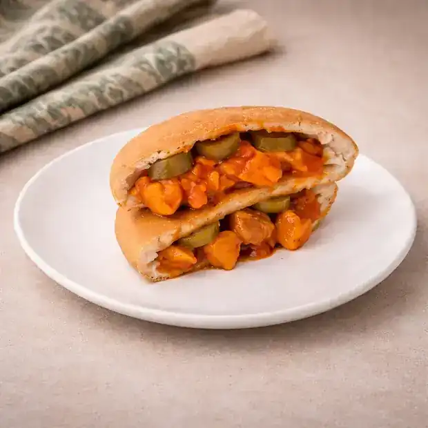 Sausage sandwich in whole grain bread
