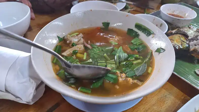 A hot, sour soup with fresh herbs