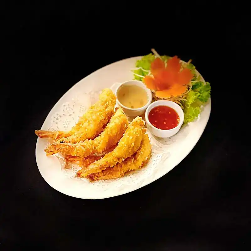 Fried prawns with two dipping sauces