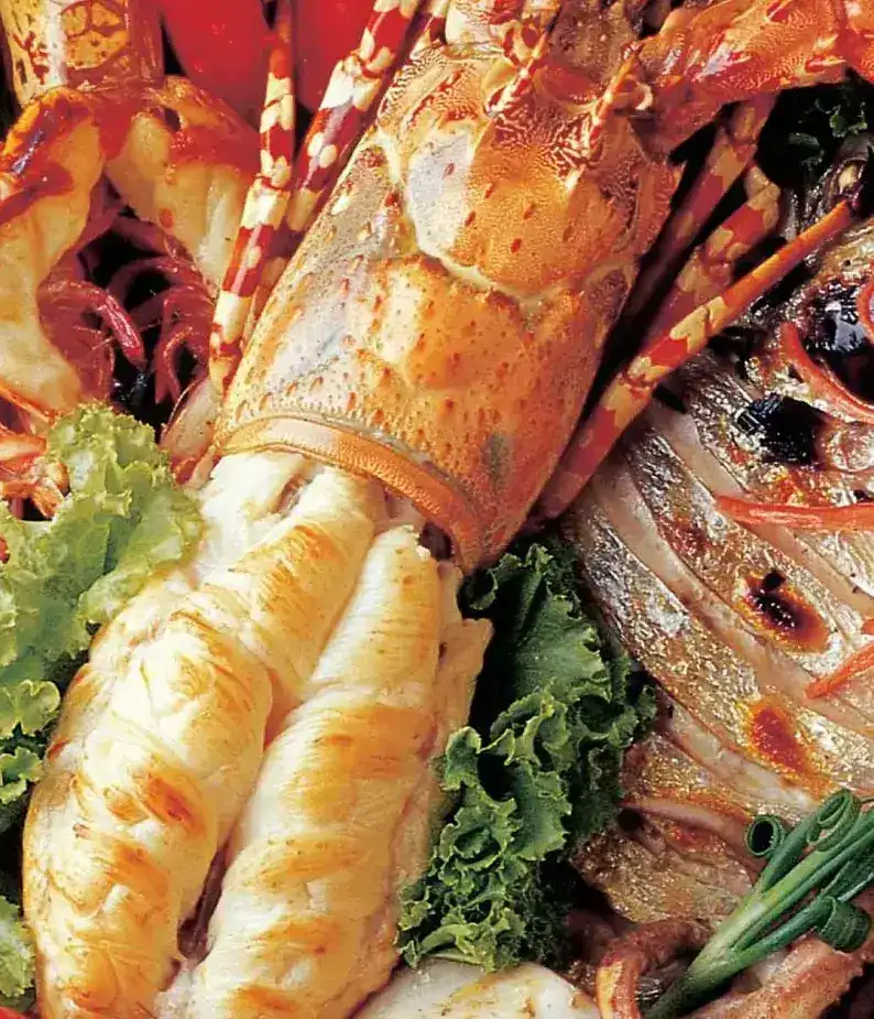 Grilled Phuket lobster with lettuce and grilled fish